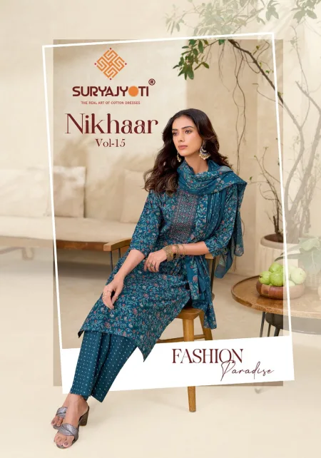 Nikhaar Vol 15 By Suryajyoti Cotton Kurti With Bottom Dupatta